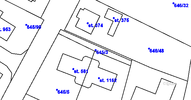 Parcela st. 645/3 v KÚ Líbeznice, Katastrální mapa