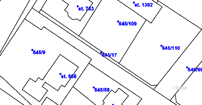 Parcela st. 645/17 v KÚ Líbeznice, Katastrální mapa
