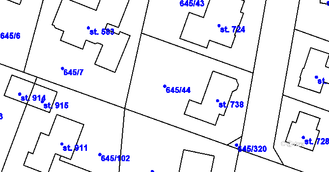 Parcela st. 645/44 v KÚ Líbeznice, Katastrální mapa