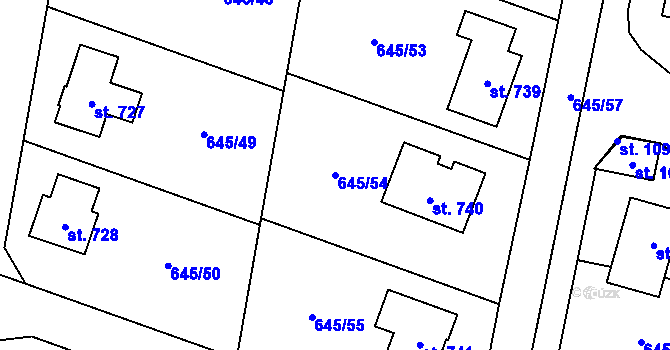 Parcela st. 645/54 v KÚ Líbeznice, Katastrální mapa