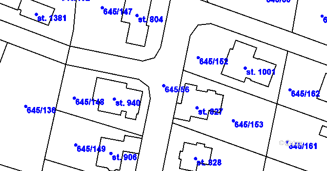 Parcela st. 645/56 v KÚ Líbeznice, Katastrální mapa