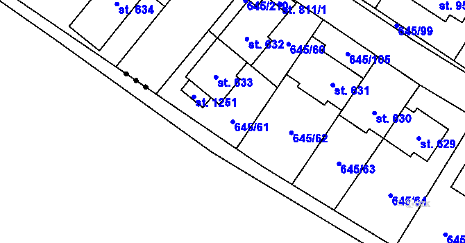 Parcela st. 645/61 v KÚ Líbeznice, Katastrální mapa