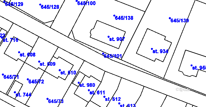 Parcela st. 645/101 v KÚ Líbeznice, Katastrální mapa