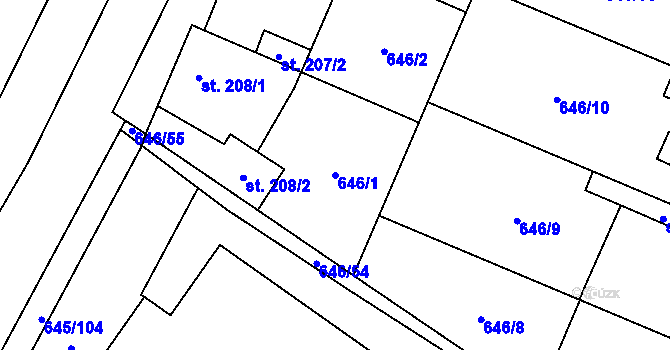 Parcela st. 646/1 v KÚ Líbeznice, Katastrální mapa