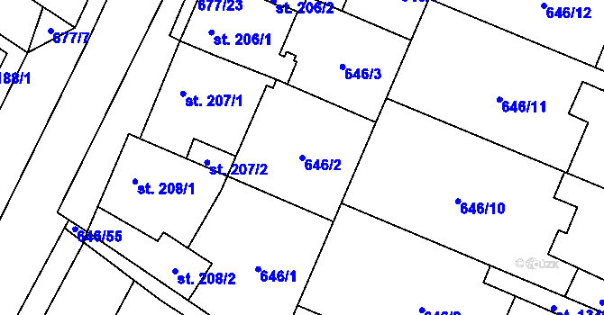 Parcela st. 646/2 v KÚ Líbeznice, Katastrální mapa