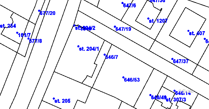 Parcela st. 646/7 v KÚ Líbeznice, Katastrální mapa