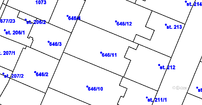Parcela st. 646/11 v KÚ Líbeznice, Katastrální mapa