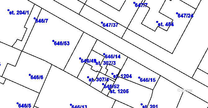 Parcela st. 646/14 v KÚ Líbeznice, Katastrální mapa
