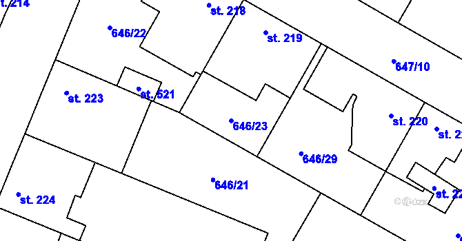 Parcela st. 646/23 v KÚ Líbeznice, Katastrální mapa