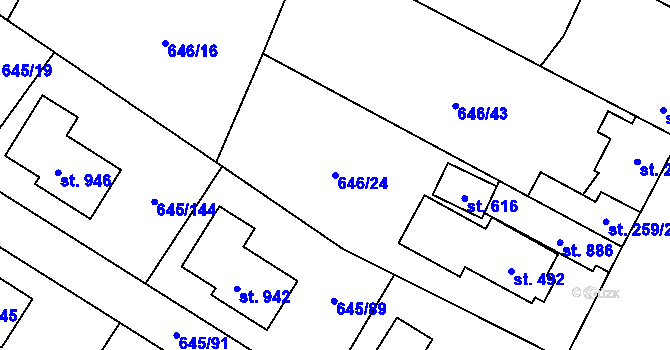 Parcela st. 646/24 v KÚ Líbeznice, Katastrální mapa