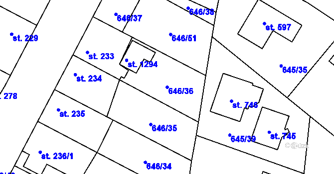 Parcela st. 646/36 v KÚ Líbeznice, Katastrální mapa