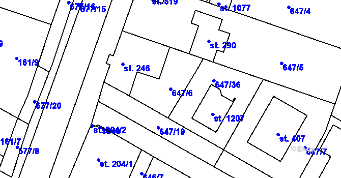 Parcela st. 647/6 v KÚ Líbeznice, Katastrální mapa