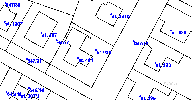 Parcela st. 647/24 v KÚ Líbeznice, Katastrální mapa