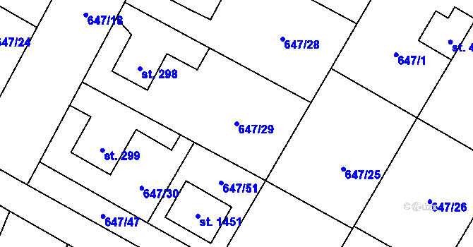 Parcela st. 647/29 v KÚ Líbeznice, Katastrální mapa
