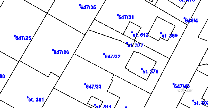 Parcela st. 647/32 v KÚ Líbeznice, Katastrální mapa
