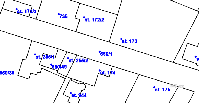 Parcela st. 650/1 v KÚ Líbeznice, Katastrální mapa