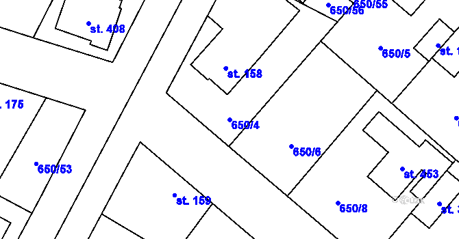 Parcela st. 650/4 v KÚ Líbeznice, Katastrální mapa
