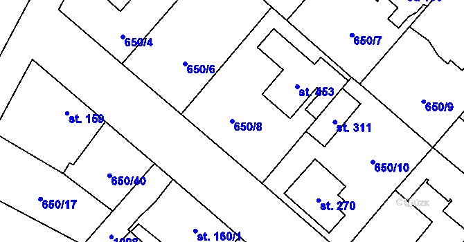 Parcela st. 650/8 v KÚ Líbeznice, Katastrální mapa