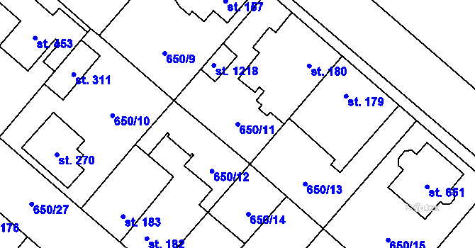 Parcela st. 650/11 v KÚ Líbeznice, Katastrální mapa