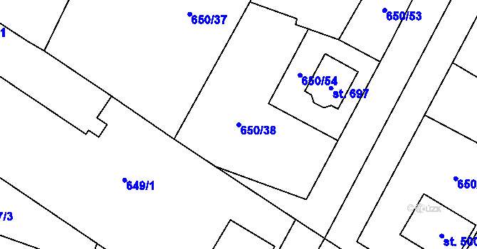 Parcela st. 650/38 v KÚ Líbeznice, Katastrální mapa
