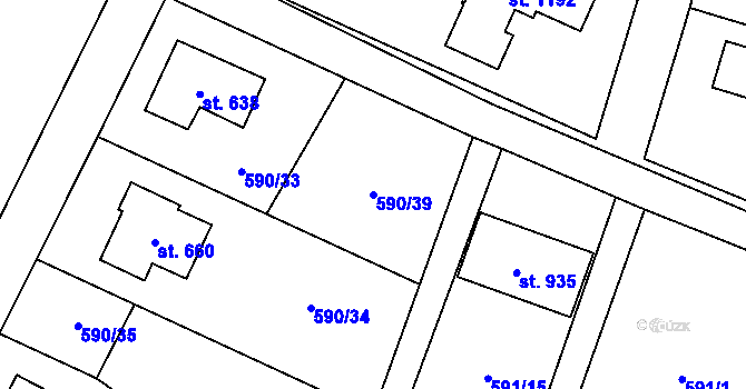 Parcela st. 590/39 v KÚ Líbeznice, Katastrální mapa