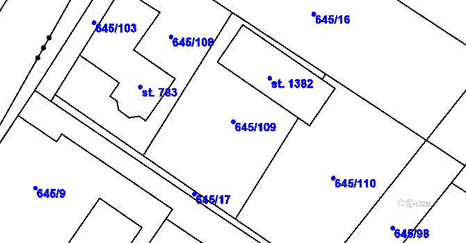 Parcela st. 645/109 v KÚ Líbeznice, Katastrální mapa