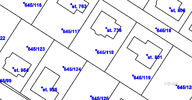 Parcela st. 645/118 v KÚ Líbeznice, Katastrální mapa