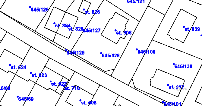 Parcela st. 645/128 v KÚ Líbeznice, Katastrální mapa