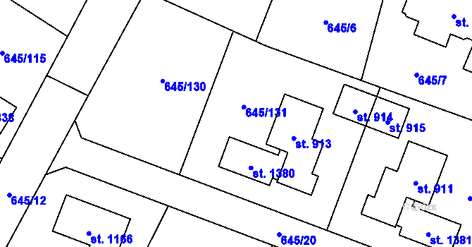 Parcela st. 645/131 v KÚ Líbeznice, Katastrální mapa