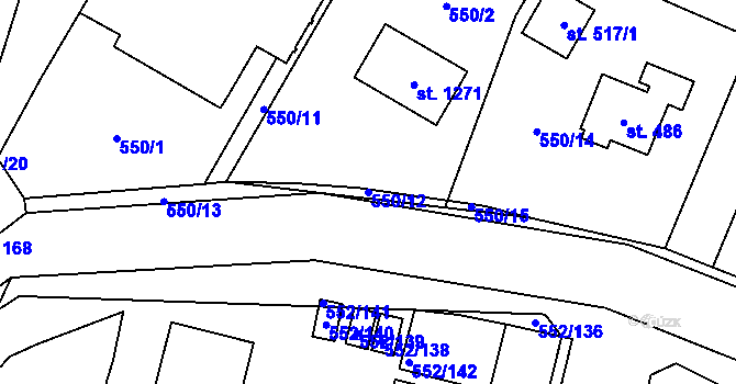 Parcela st. 550/12 v KÚ Líbeznice, Katastrální mapa