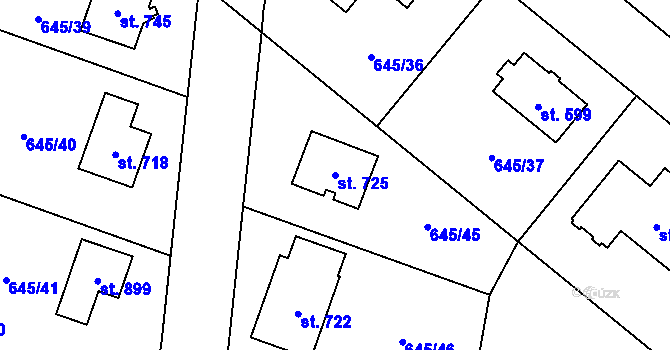 Parcela st. 725 v KÚ Líbeznice, Katastrální mapa