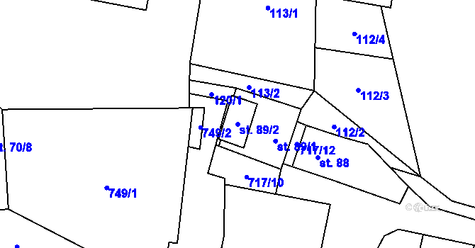 Parcela st. 89/2 v KÚ Líbeznice, Katastrální mapa