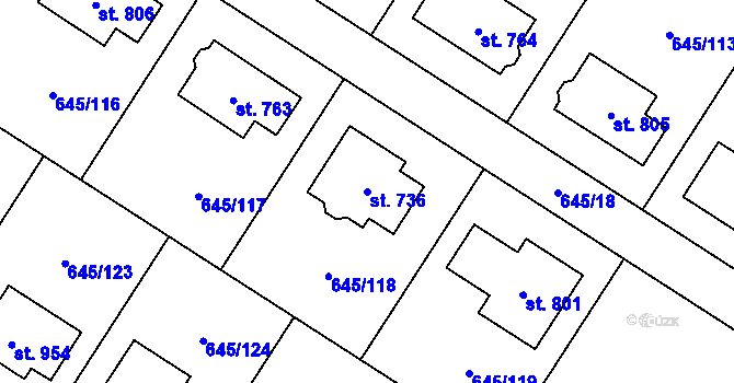 Parcela st. 736 v KÚ Líbeznice, Katastrální mapa