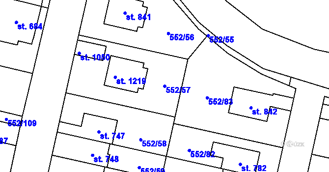 Parcela st. 552/57 v KÚ Líbeznice, Katastrální mapa