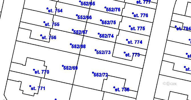 Parcela st. 552/73 v KÚ Líbeznice, Katastrální mapa