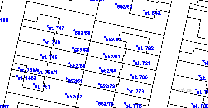 Parcela st. 552/81 v KÚ Líbeznice, Katastrální mapa