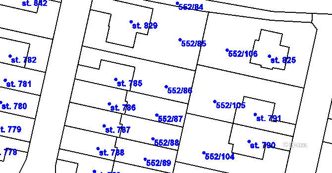 Parcela st. 552/86 v KÚ Líbeznice, Katastrální mapa