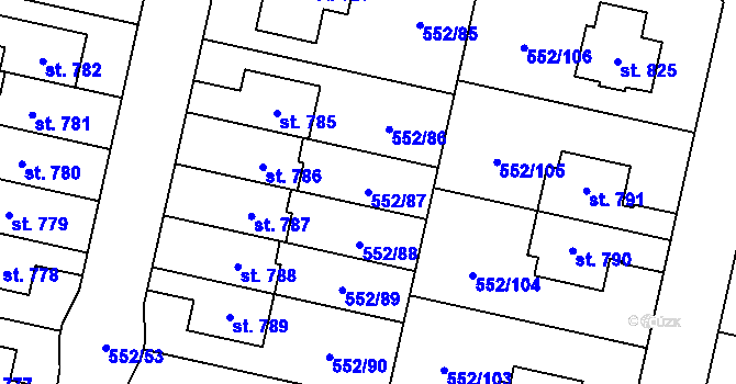 Parcela st. 552/87 v KÚ Líbeznice, Katastrální mapa