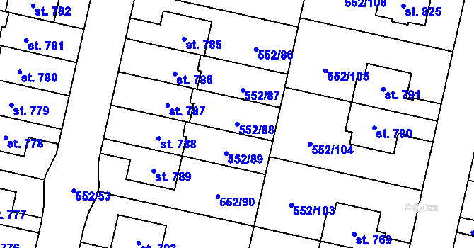 Parcela st. 552/88 v KÚ Líbeznice, Katastrální mapa