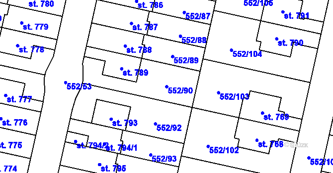 Parcela st. 552/90 v KÚ Líbeznice, Katastrální mapa