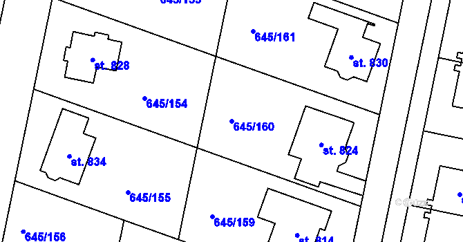 Parcela st. 645/160 v KÚ Líbeznice, Katastrální mapa