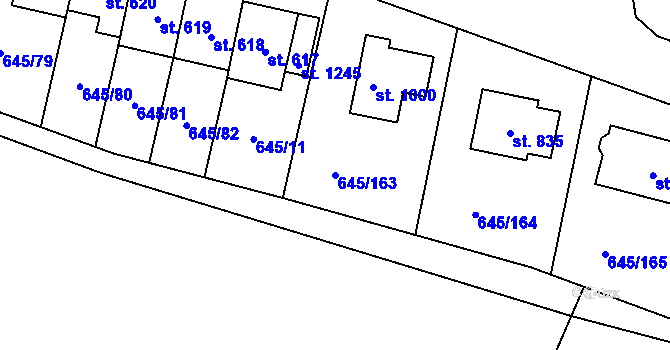 Parcela st. 645/163 v KÚ Líbeznice, Katastrální mapa