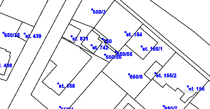 Parcela st. 650/56 v KÚ Líbeznice, Katastrální mapa