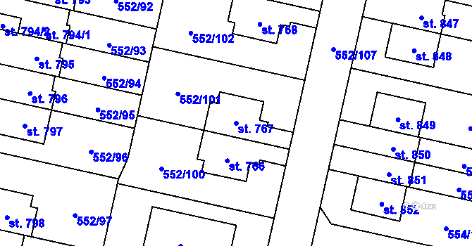 Parcela st. 767 v KÚ Líbeznice, Katastrální mapa