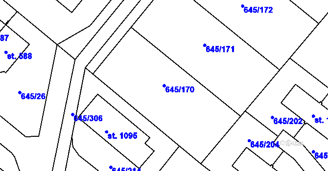 Parcela st. 645/170 v KÚ Líbeznice, Katastrální mapa