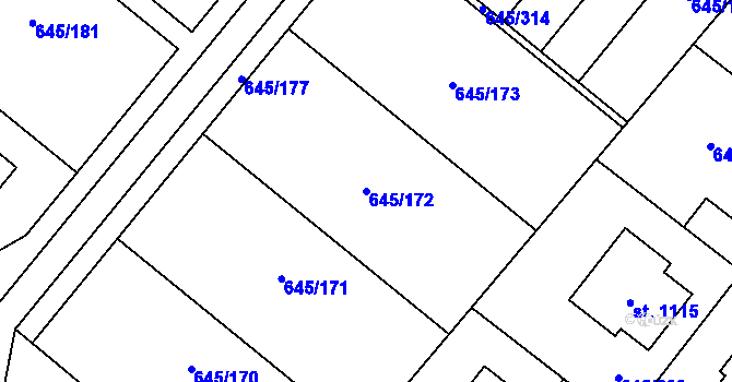 Parcela st. 645/172 v KÚ Líbeznice, Katastrální mapa