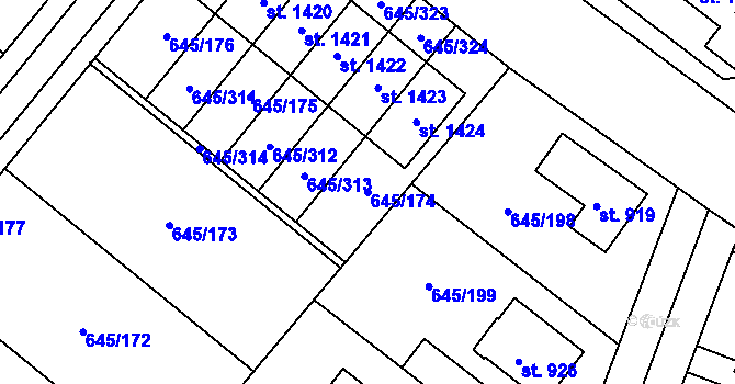 Parcela st. 645/174 v KÚ Líbeznice, Katastrální mapa