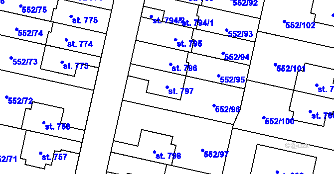 Parcela st. 797 v KÚ Líbeznice, Katastrální mapa