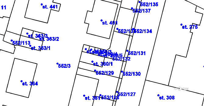 Parcela st. 360/5 v KÚ Líbeznice, Katastrální mapa