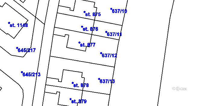Parcela st. 637/12 v KÚ Líbeznice, Katastrální mapa